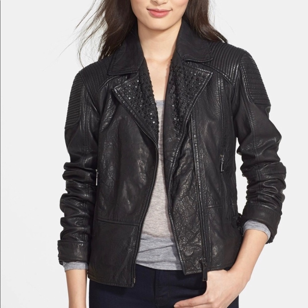 Tahari Black leather jacket